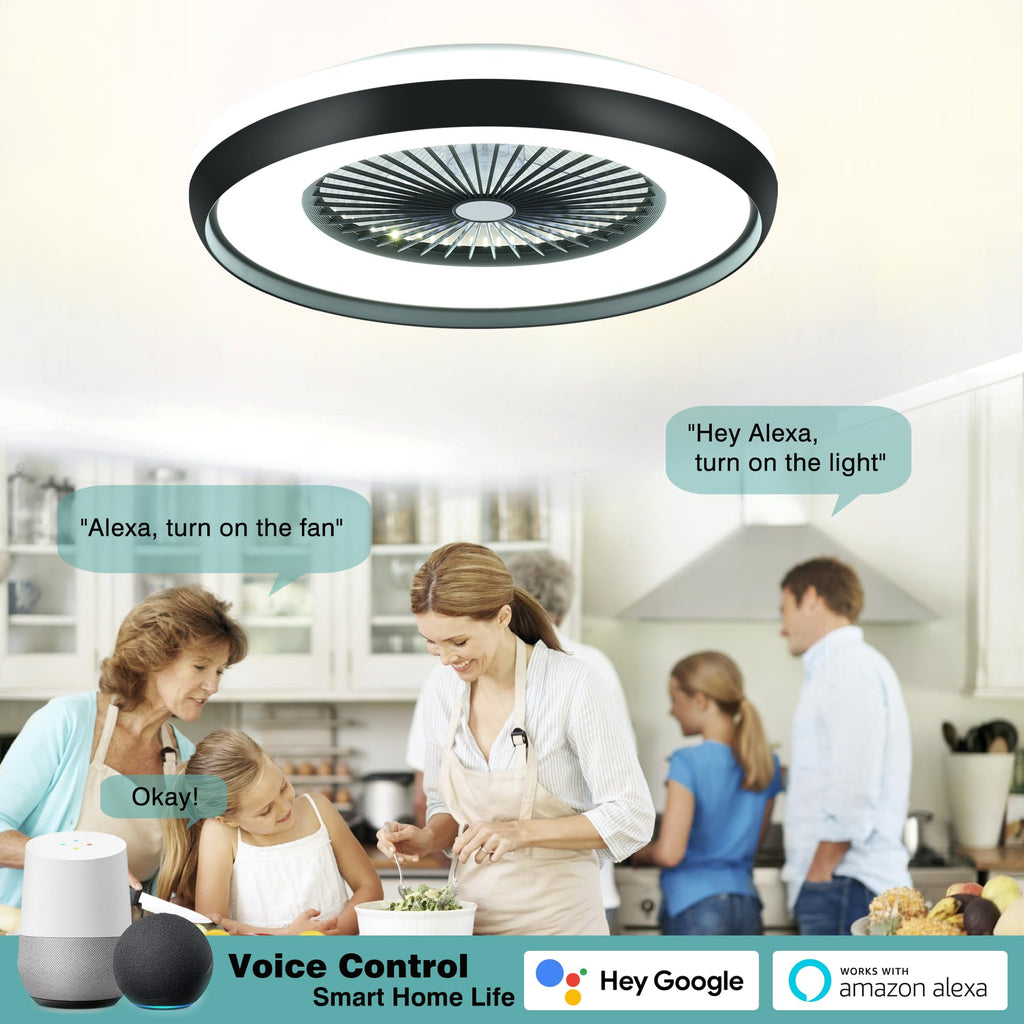 24" Bladeless Ceiling Fan with Light Remote, Smart LED Ceiling Fans with App Control, Modern Low Profile Dimmable Light Ceiling Fan for Bedroom Living Room Gold