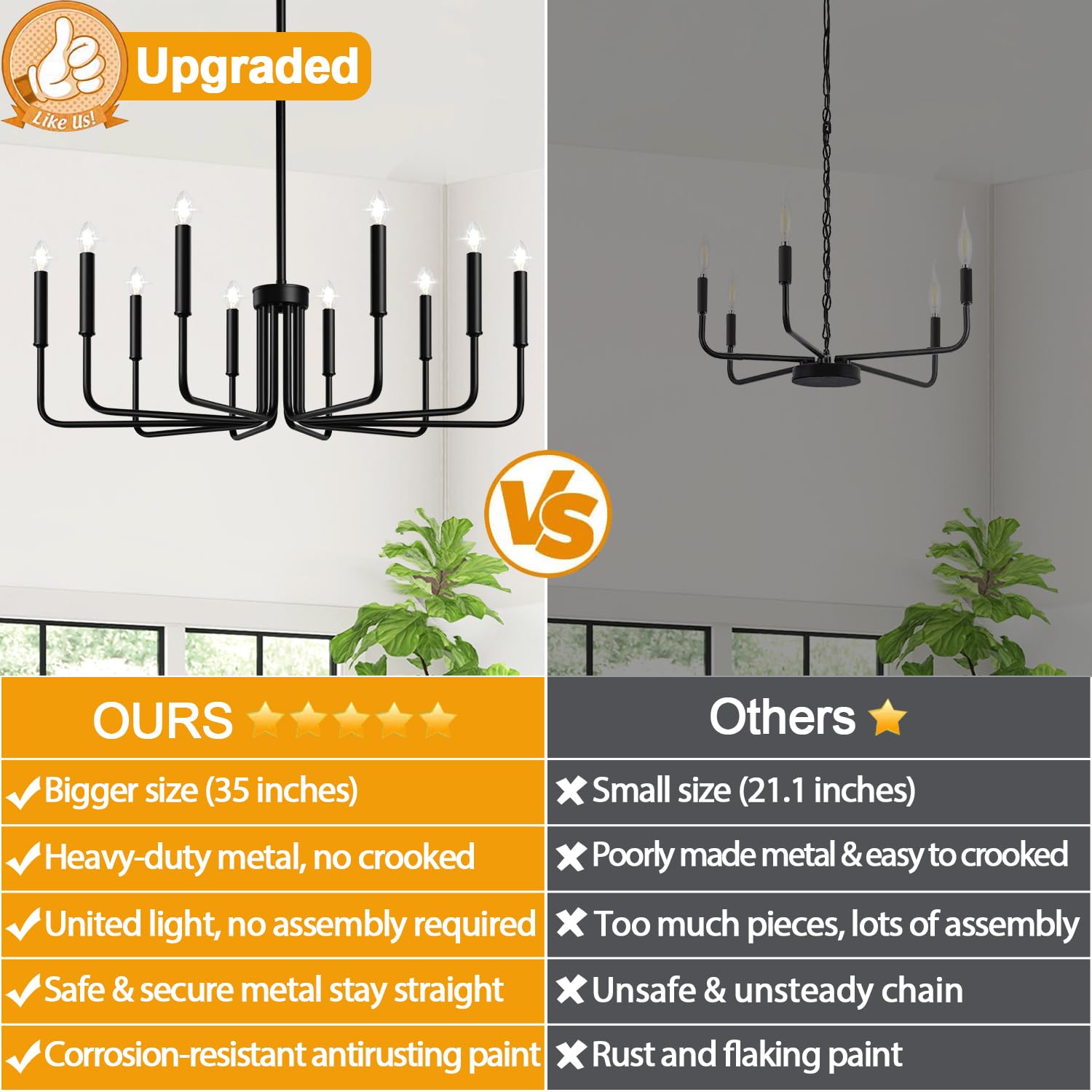 Rustic Black Chandelier, 6-Light Antique Farmhouse Chandelier for Dining Room Lighting Fixtures, Vintage Candle Pendant Light Fixtures Chandeliers for Dining Room Bedroom, Foyer and Living Room