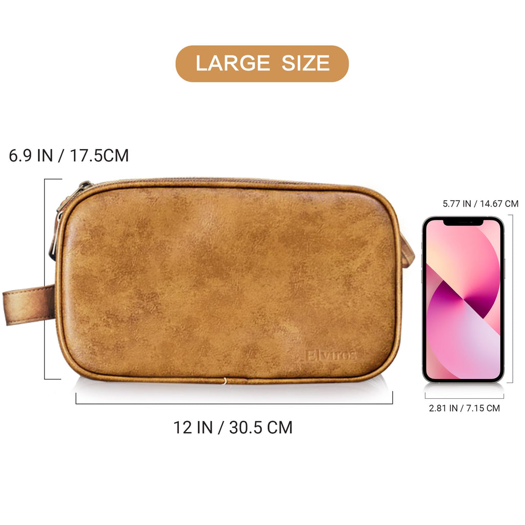 Elviros Travel Toiletry Bag for Men, Shaving Dopp Kit Water-resistant Bathroom Small Toiletries Organizer PU Leather Cosmetic Bags