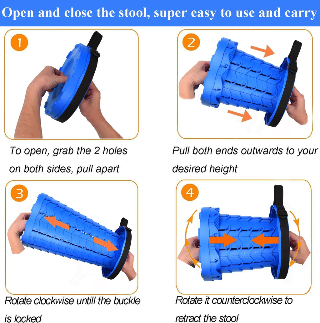 Fishboy Upgraded Collapsible Stool, 400lbs Max Weight, Lightweight But Sturdy, Portable Retractable Folding Telescoping Foldable Camping Stool for Adults Outdoor Fishing Hiking BBQ
