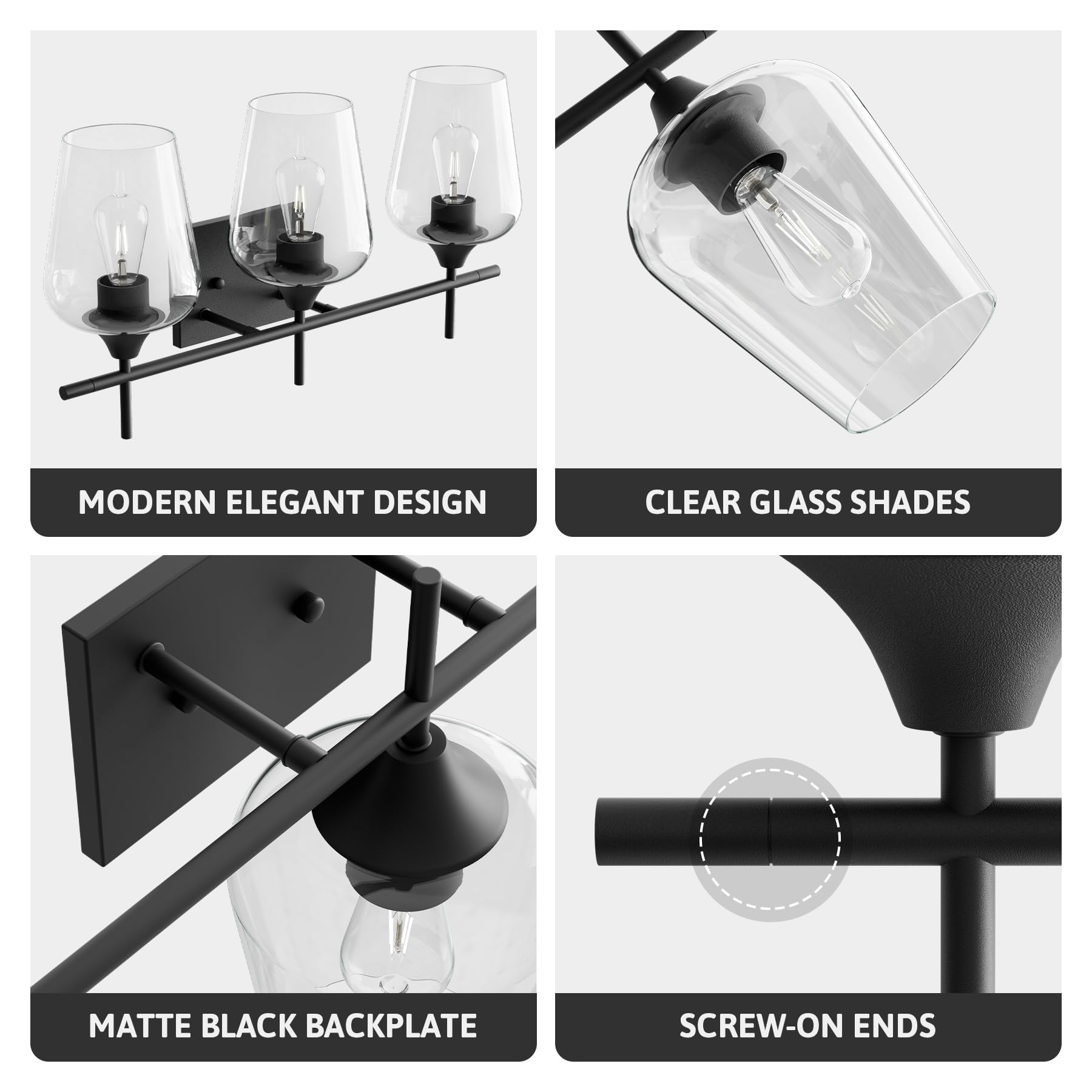 VONLUCE Bathroom Vanity Light, 2 Light Bathroom Light Fixture Over Mirror, Bathroom Wall Lamp with Clear Glass, Modern Brushed Nickel Vanity Lighting fixtures for Bathroom, Bedroom, Hallway