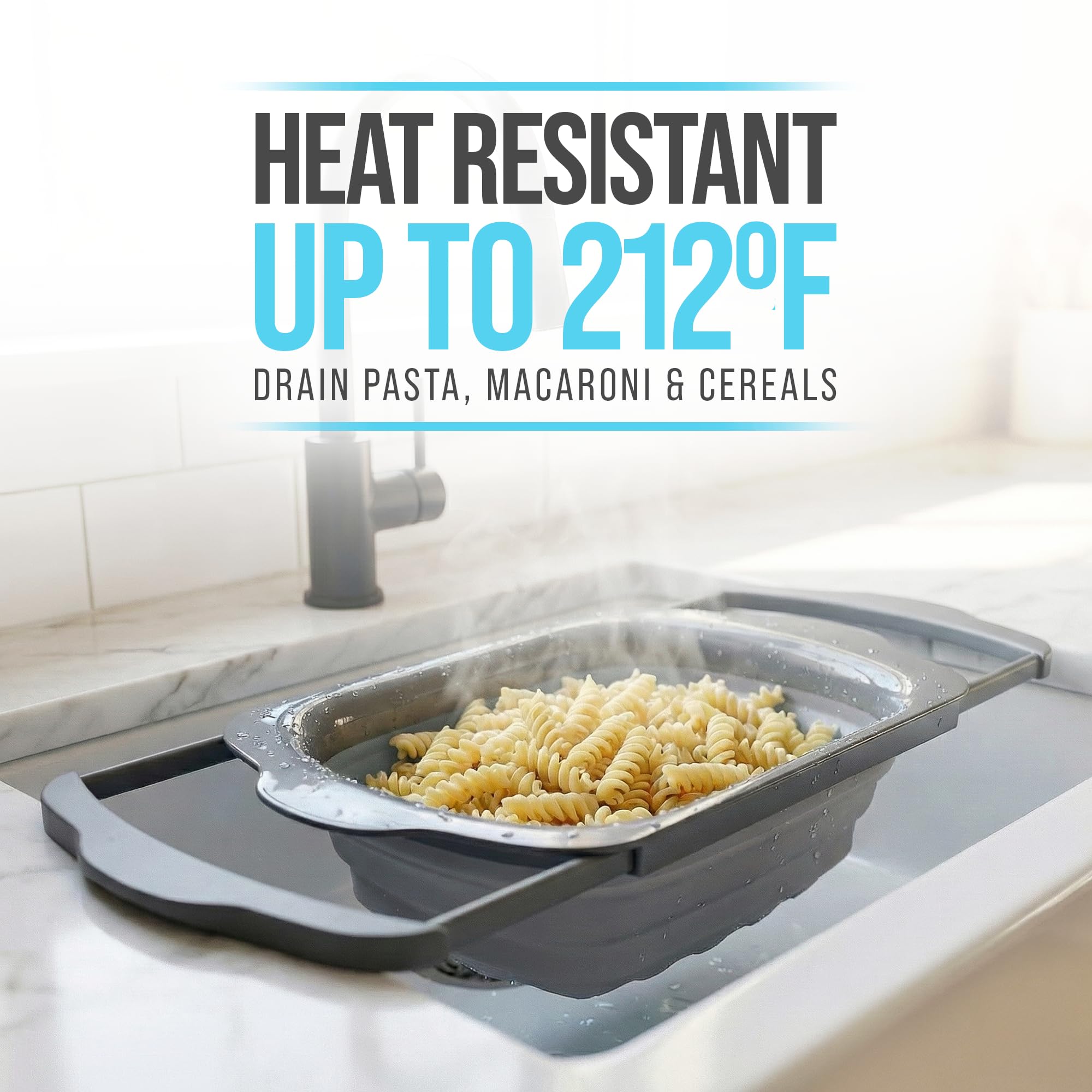 Comfify Over-the-Sink Colander with Handles – Sleek Plastic Black Kitchen Strainer for Pasta, Vegetables & Fruits – Space-Saving Design – 17.1 x 10.2 x 1.75 Inches