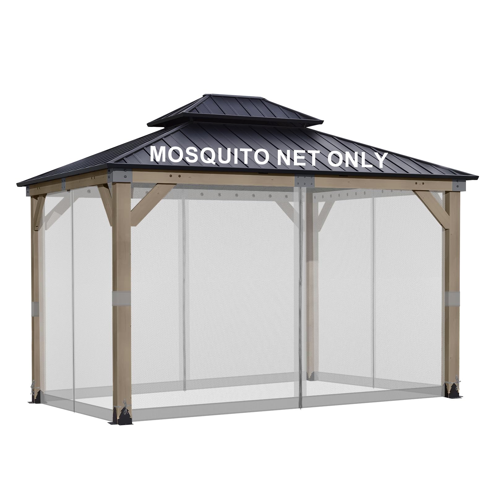 BPS 10' x 10' Gazebo Universal Mosquito Netting Screen Replacement, 4-Panel Mesh Screen Walls with Double Zippers for Outdoor Patio, Khaki (Mosquito Net Only)