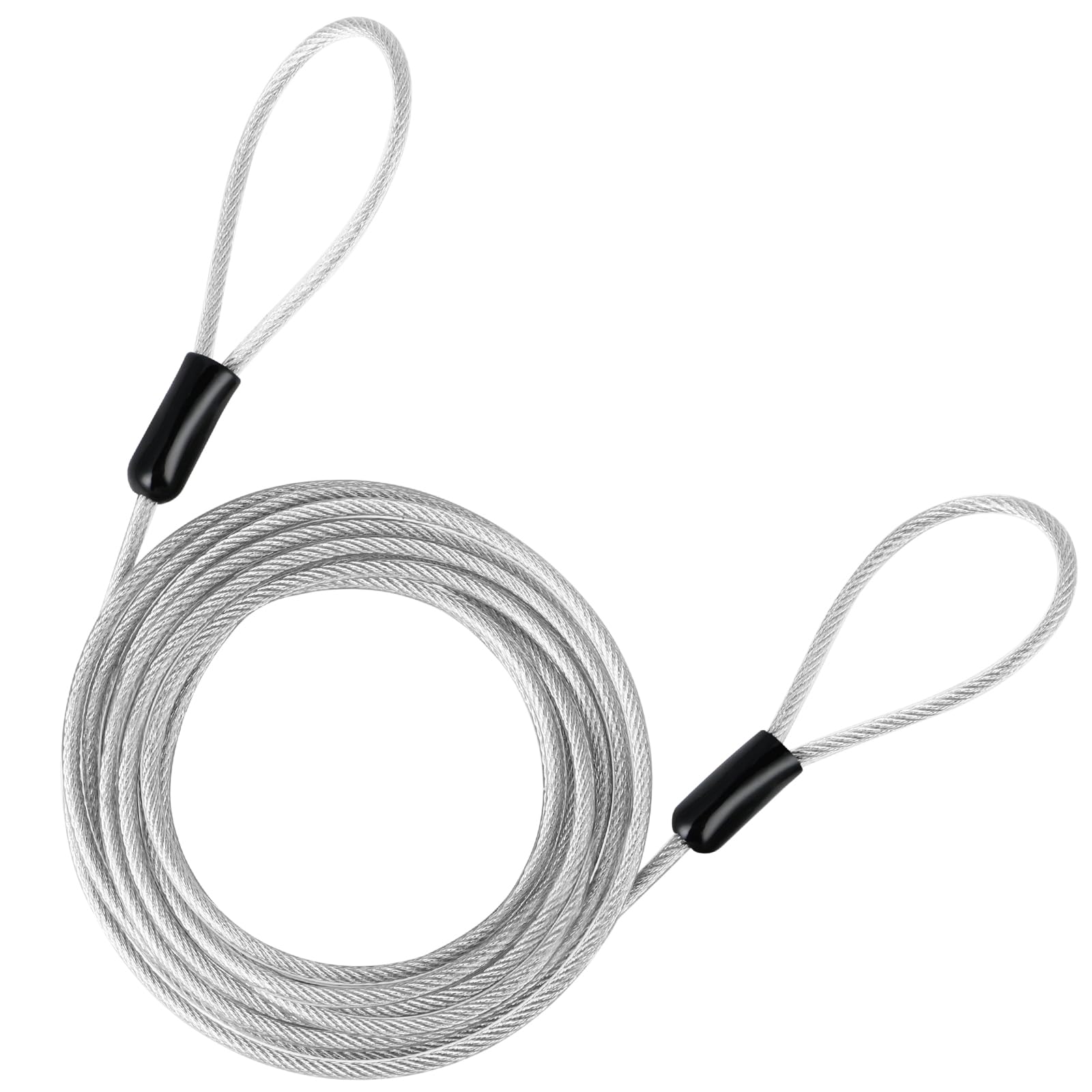 DELSWIN Security Steel Cable with Loops - 12mm (1/2 inch) Thick 4FT Heavy Duty Bike Lock Cable Vinyl Coated Braided Cables for U-Lock and Padlock