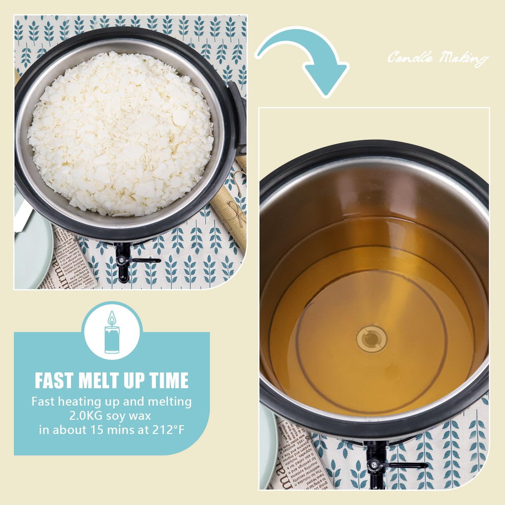 TOAUTO Wax Melter for Candle Making Large Wax Melting Furnace with Quick Pour Spout & Temp Control,10Lbs Capacity for Candle Business Fast Easy Clean（Stirring Spoon+ Cotton Wick）