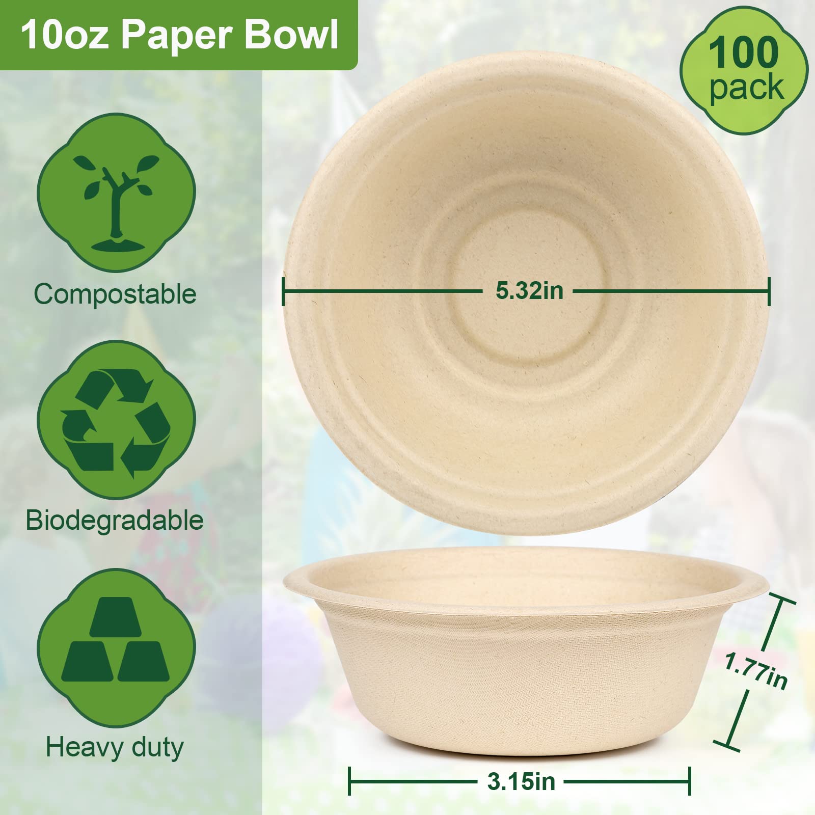 4 oz Small Paper Bowls, 100 Pack Compostable Bagasse Fiber Bowls, Microwavable for Condiments, Sauce, Ice Cream