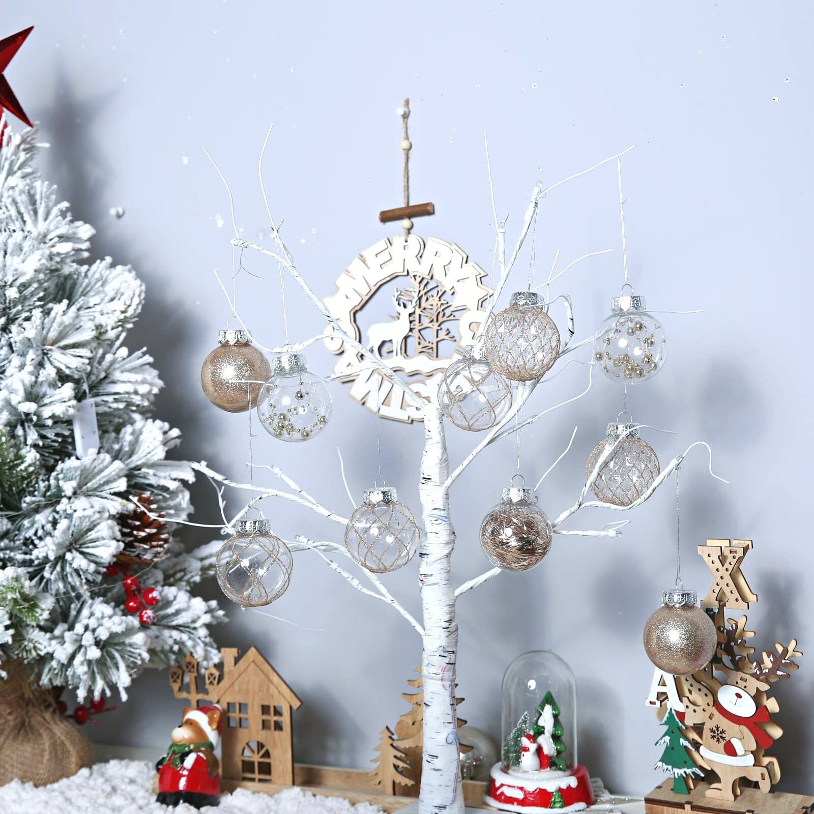 Clear Plastic Christmas Ball Ornaments, 30ct 2.36 Inch Champagne Balls for Tree Decoration - Shatterproof for Holiday Wedding Party Gifts