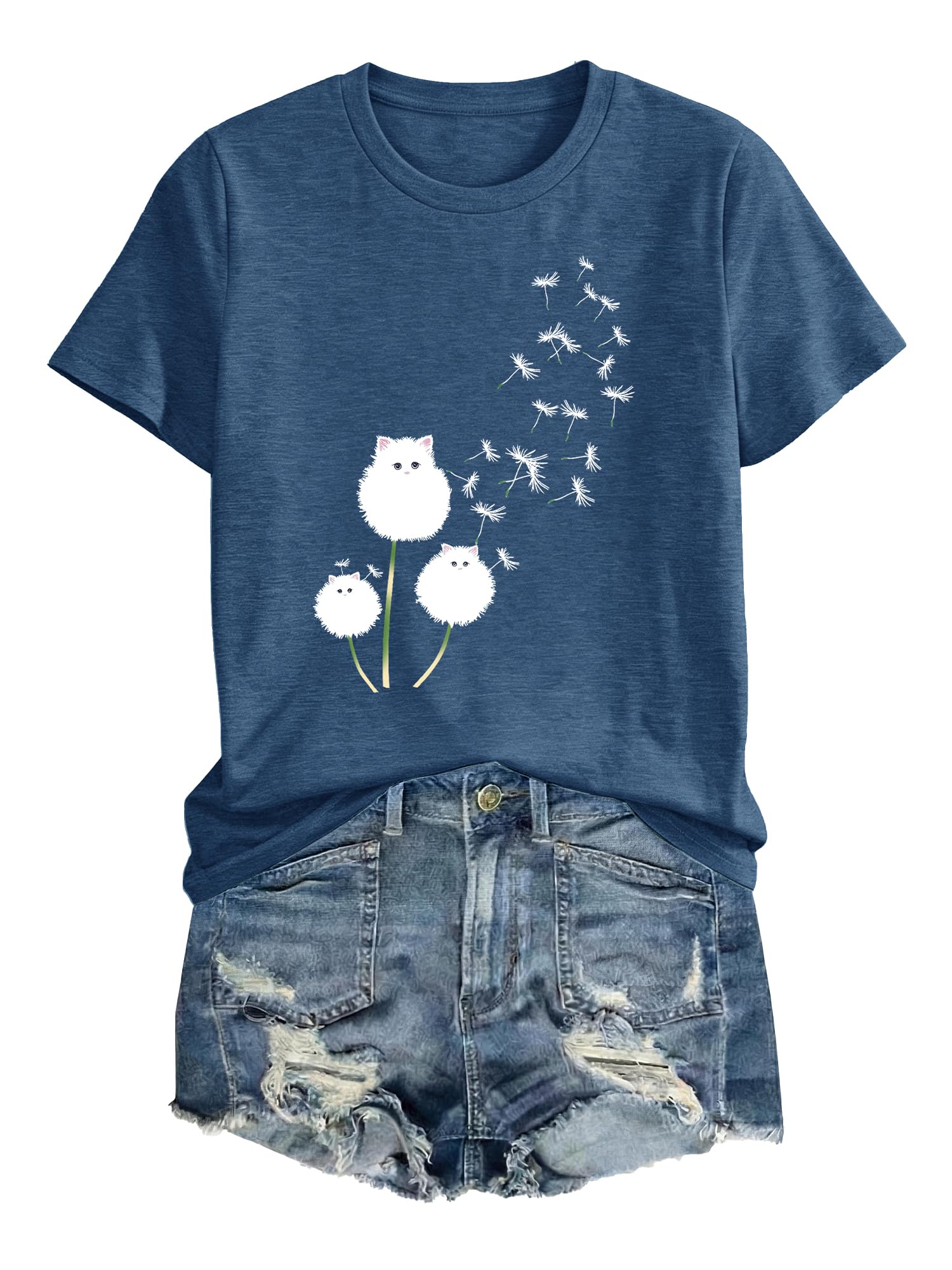 Anbech Womens Dandelion Graphic T-Shirts Teen Girls Cute Sunflower Print Casual Tee Tops