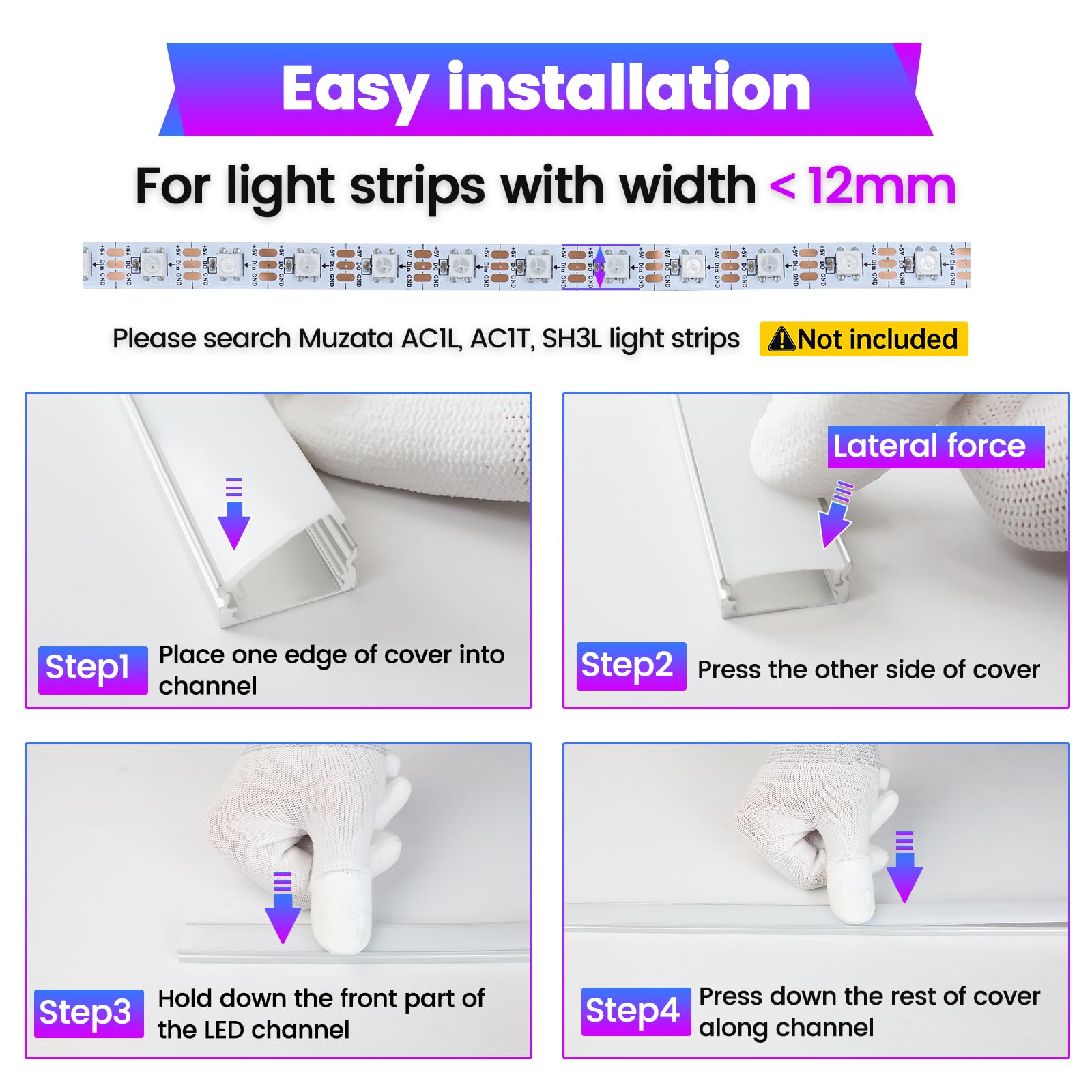 Muzata 10Pack 3.3FT/1M LED Channel Aluminum U Shape Silver LED Strip Diffuser Channel with Milky White Cover Easy Installation U1SW WW 1M