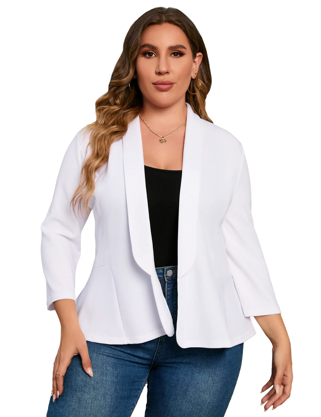 KOJOOIN Women Plus Size Casual Blazer Open Front Long Sleeve Work Office Cardigan Jackets