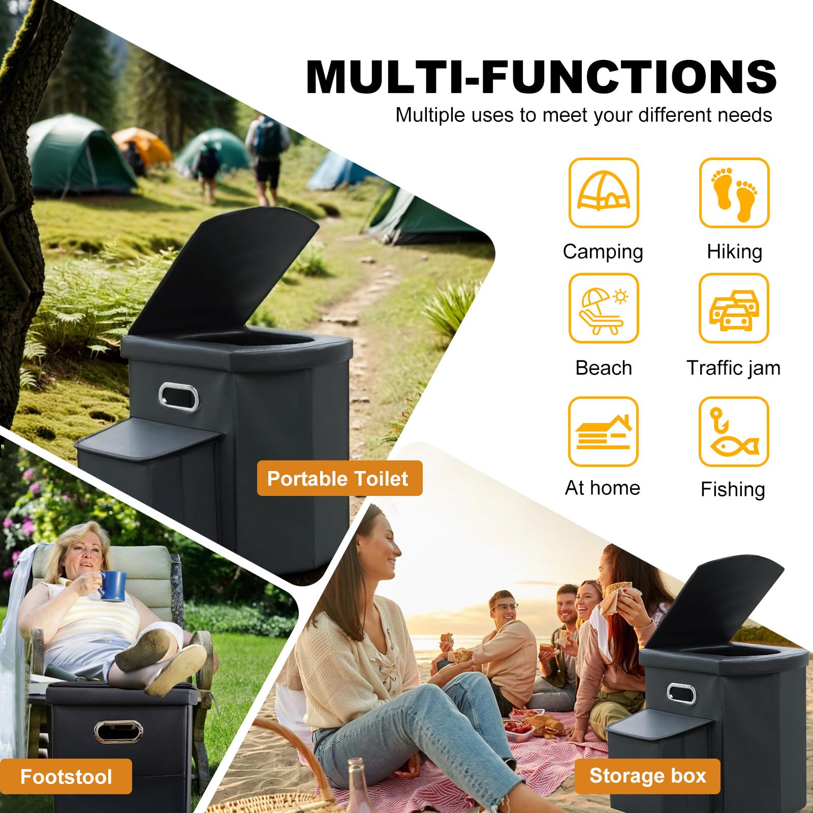 Ann Katy Upgrade XL Portable Toilet for Adults, Extra Large Portable Travel Floding Toilet, Camping Tall Toilets with Lid for Adults and Kids Compact Potty for Car,Hiking,Beach and Camping