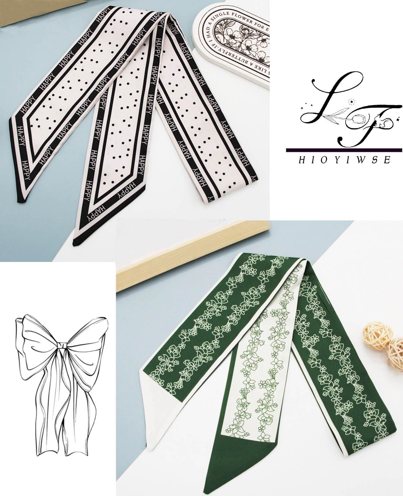 Hioyiwse Purse Scarf Handbags For Women Skinny Hair Neck Accessories Scarves With Bag Scarfs Handle Fashion Lightweight