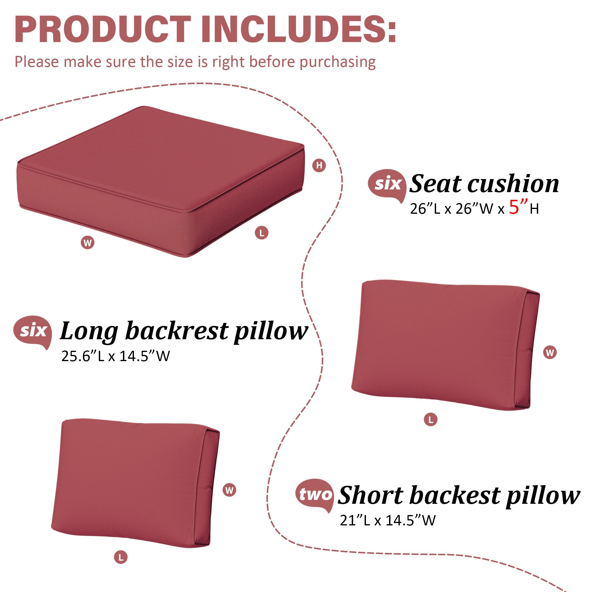 Outdoor Furniture Replacement Cushions, 5" Foam Foam High-Density, Fits 6-seat Sectional Rattan Conversation Set, 14 Piece Patio Water-Resistant Replacement Sofa Cushions, Liner&Cover