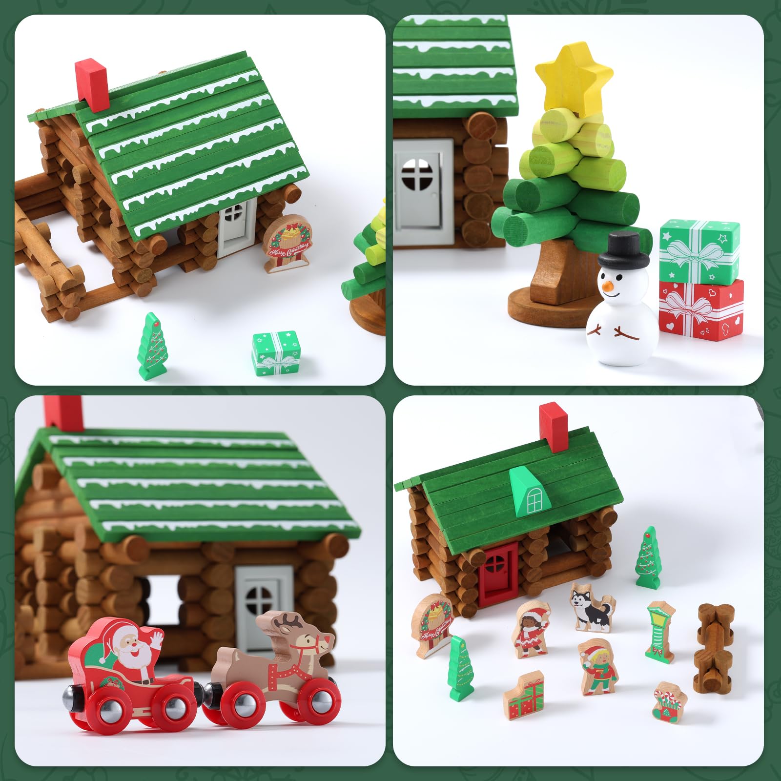 SainSmart Jr. 110 PCS Wooden Log Cabin Set Building House Toy for Toddlers, Classic STEM Construction Kit with Colorful Wood Logs Blocks for 3+ Years Old