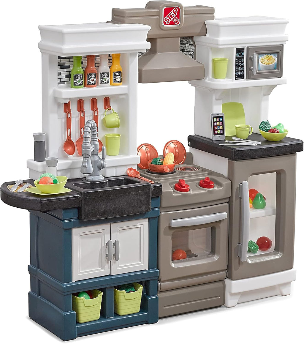 Step2 Modern Metro Kitchen Set for Kids – Includes 30+ Toy Kitchen Accessories, Interactive Features for Pretend Play – Indoor/Outdoor Toddler Playset – Dimensions 44.75" H x 46.5" W x 13.5" D