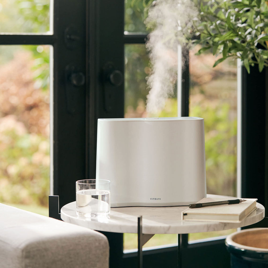 Vitruvi Cloud Bedside Humidifier, Dove, 24 Hr Run Time, 602ft Coverage, Large Home Bedroom - Night Mode - Includes 3 Month Filter