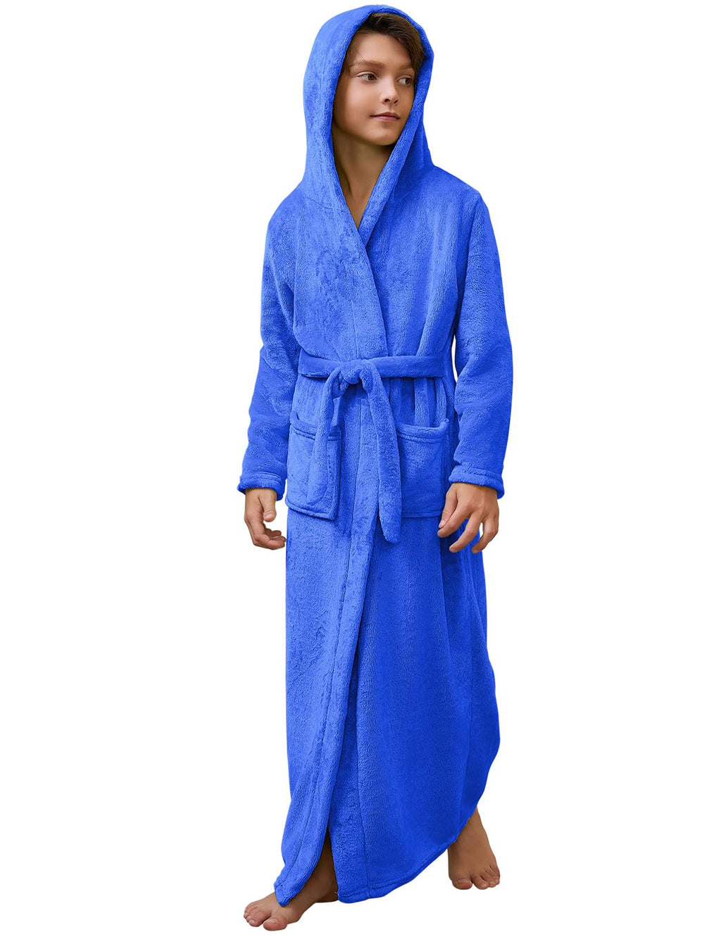 Jxstar Girls Bathrobes Kids Long Hooded Robes Plush Full Length Coral Fleece Pajamas Sleepwear