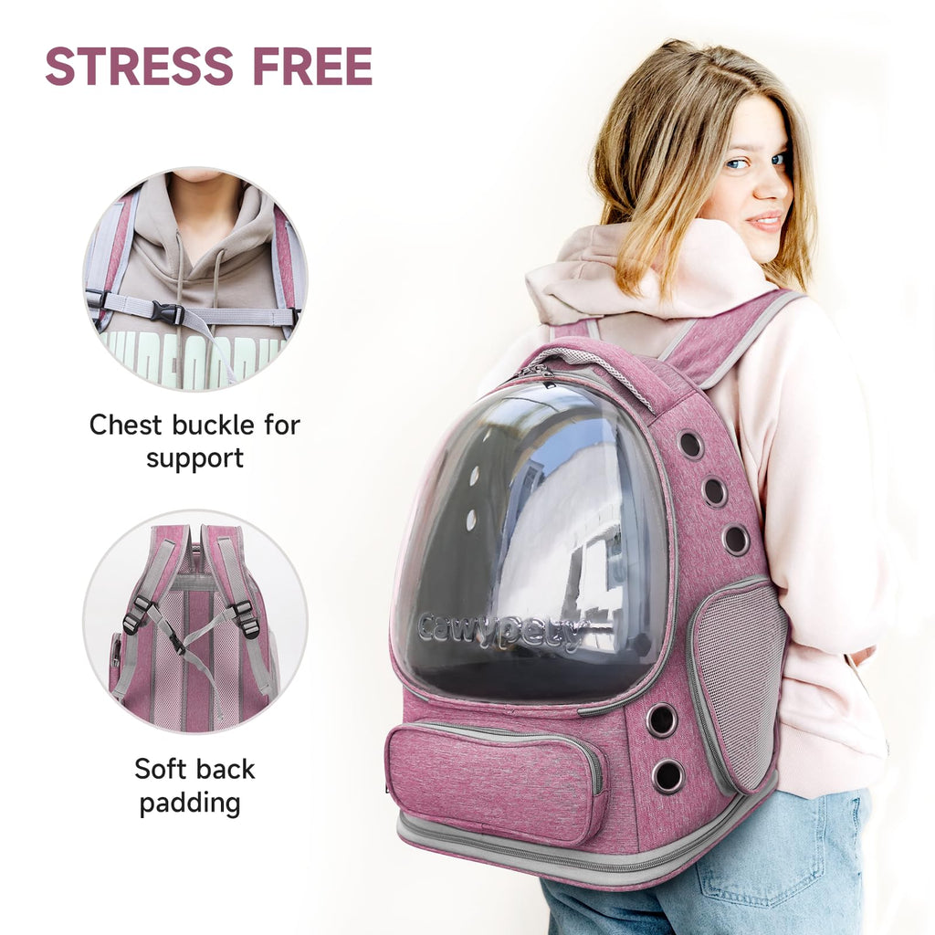 Cawypety Cat Backpack Carrier, Breathable Cat Carrier Large Space Bubble Pet Backpack for Kitty Small Dog up to 12lbs, Transparent & Foldable Pet Carrier for Travel Hiking (Black