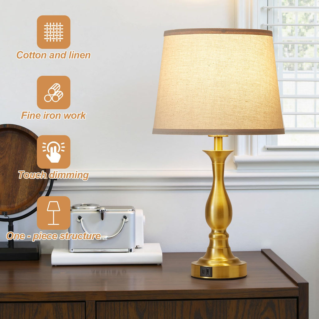 Bedside Table Lamp Touch Control Bedroom Lamps with USB A and C Charging Port 3 Way Dimmable Touch Lamps for Nightstand Living Room Bedroom Dorm Home Office Reading, Set of 2