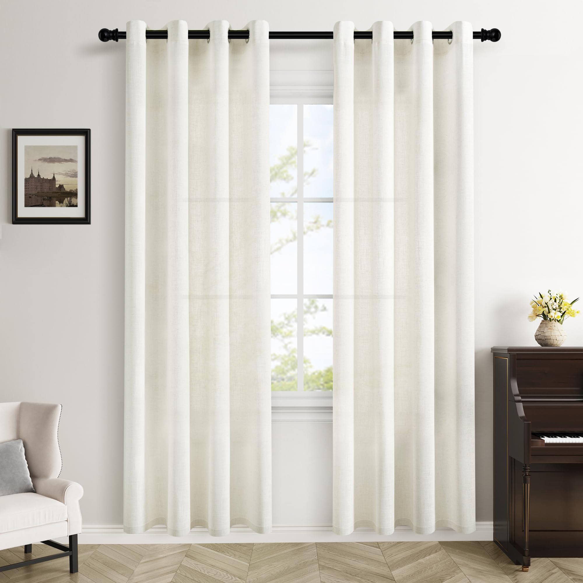 Aersas Black Bedroom Linen Curtains 63 Inch Length 2 Panel Privacy Energy Efficient Semi Sheer Black Linen Drapes for Living Room Modern Farmhouse Grommet Window Curtain for Nursery Office 52x63