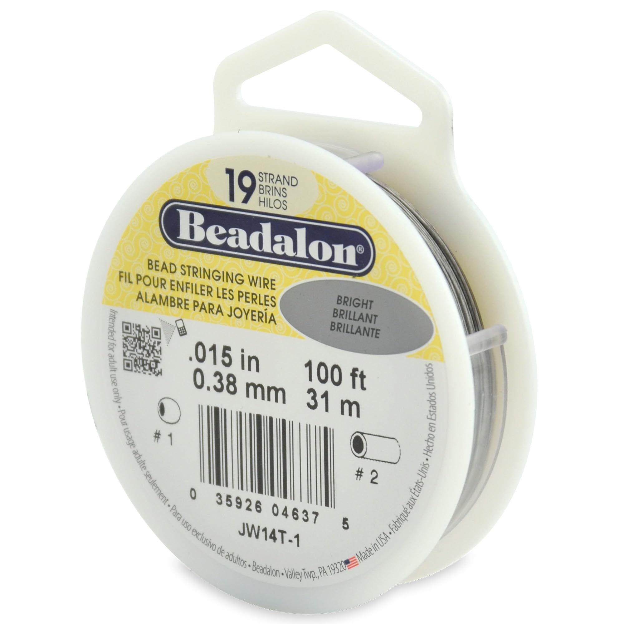 Beadalon 19 Strand Stainless Steel Bead Stringing Wire, .010 in / 0.25 mm, Bright, 100 ft / 31 m