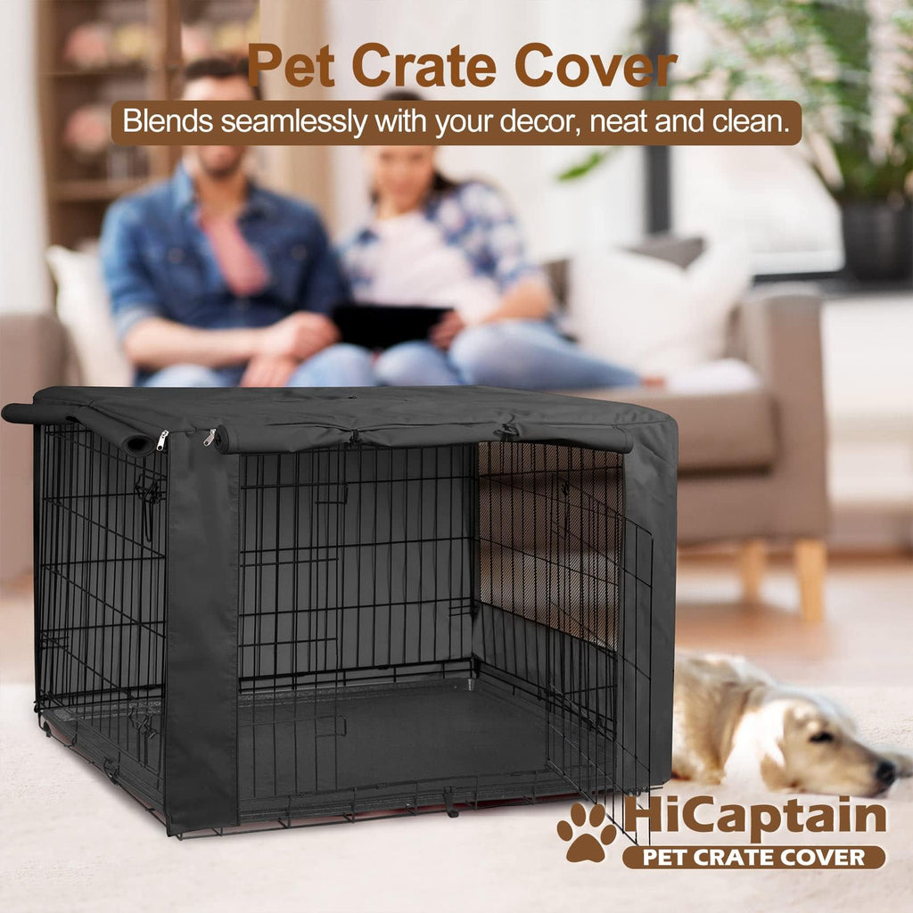 HiCaptain Dog Crate Cover 24.0" L x 18.0" W x 20.0" H with Breathable Mesh, Durable Heavy Duty Kennel Cover, Dual Zippered Panels, Windproof Waterproof UV-Resistant(Beige)