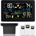 Weather Station with Rain Gauge Outdoor, Home Weather Stations Wireless Indoor Outdoor with Digital Rain Gauges, Thermometer, Barometer, Hygrometer, Atomic Clock, Weather Forecast, with 3 Sensor