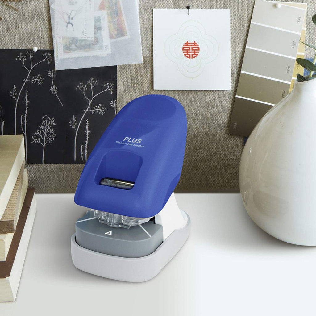 Plus Paper Clinch Compact Staple-Free Stapler, Blue Turquoise