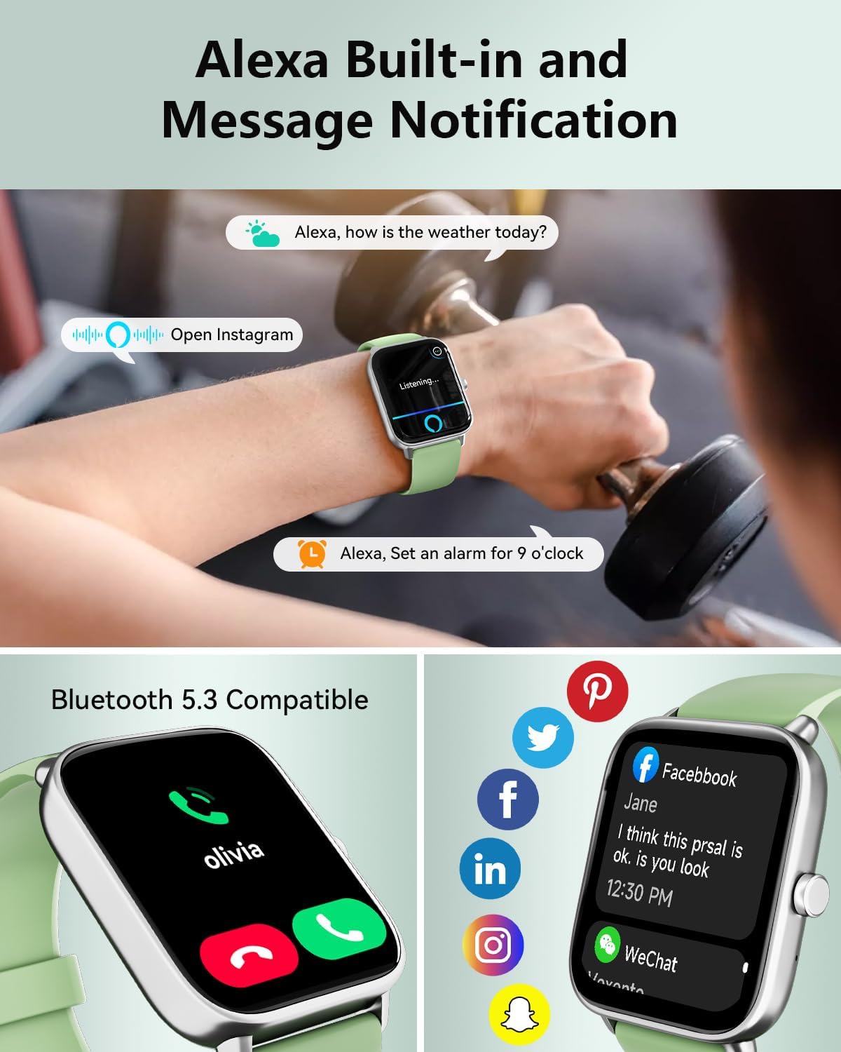 Quican Smart Watches for Women, Compatible for iPhone and Android Phones, Calling, Heart Rate/Sleep Monitor, Alexa, 1.8" Fitness Tracker Watch, Waterproof, Gifts for Women, Silicone Band, Baby Pink