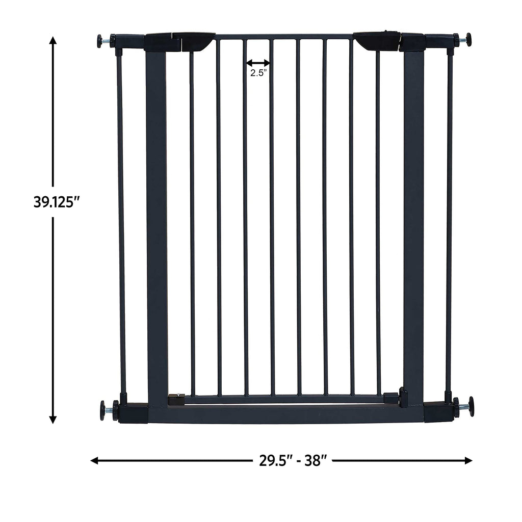 Midwest 29" Walk-Thru Dog Gate, Wooden Door | Steel Frame, Pressure Mounted, Expands 29.5"-38" Wide, Auto-Close Door, Latch Closure, Includes Two 3" Extensions