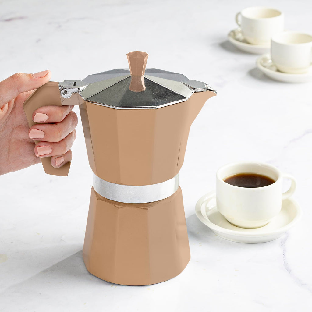 Primula Classic Moka Pot Stovetop Espresso and Coffee Maker, Italian and Cuban Cafetera for Rich Espresso Brewing, Durable Aluminum Greca Coffee Maker with Easy Grip Handle, 6-Cup, Black