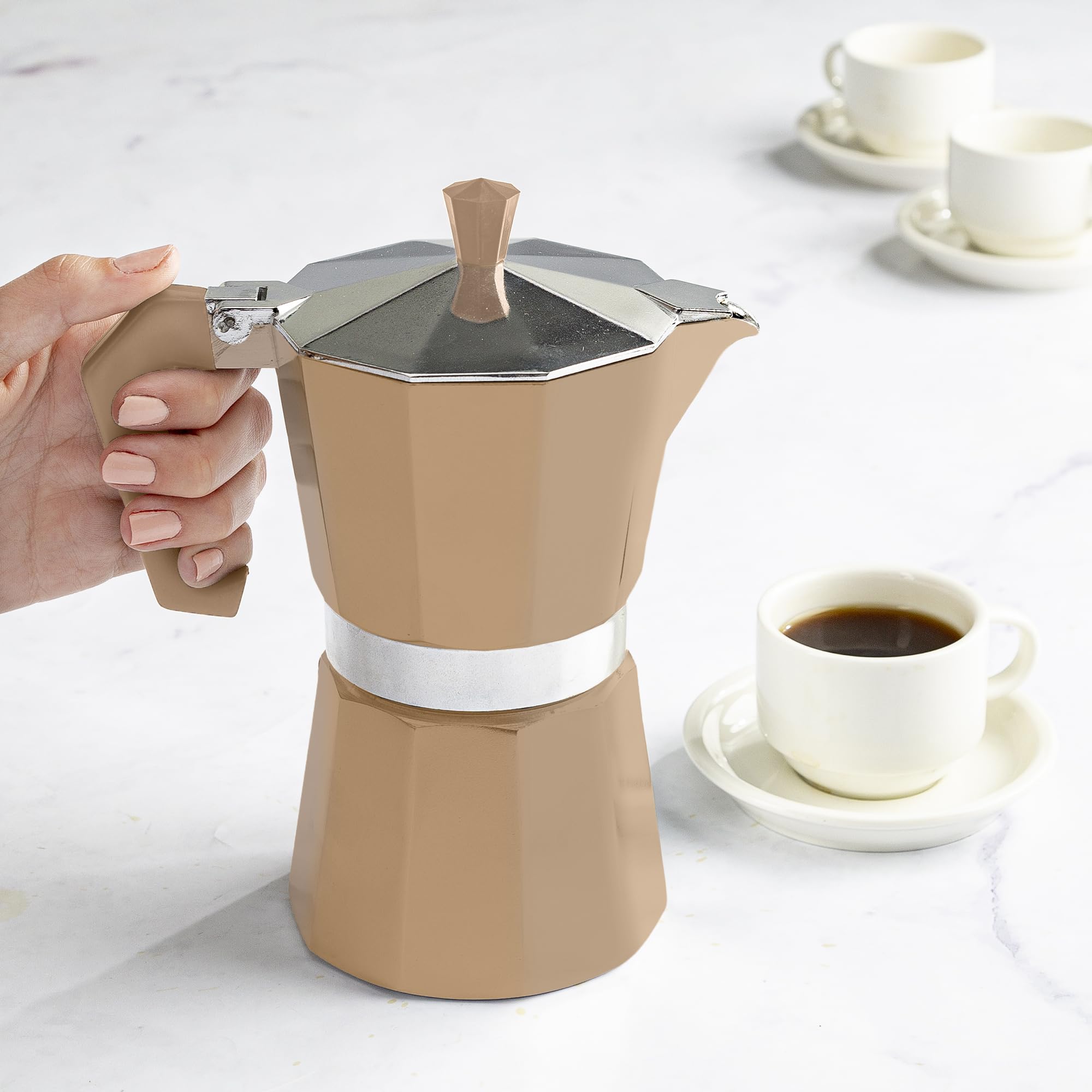 Primula Classic Moka Pot Stovetop Espresso and Coffee Maker, Italian and Cuban Cafetera for Rich Espresso Brewing, Durable Aluminum Greca Coffee Maker with Easy Grip Handle, 6-Cup, Black