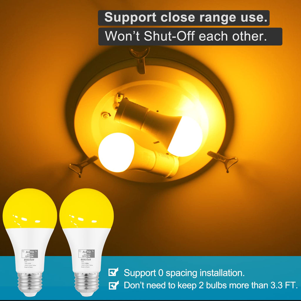Qualilux Dusk to Dawn A19 LED Light Bulbs 850LM, 60W Equivalent, Daylight, Energy-Efficient 9.5W, A19, E26 Base, 2-Pack, HQ-H011