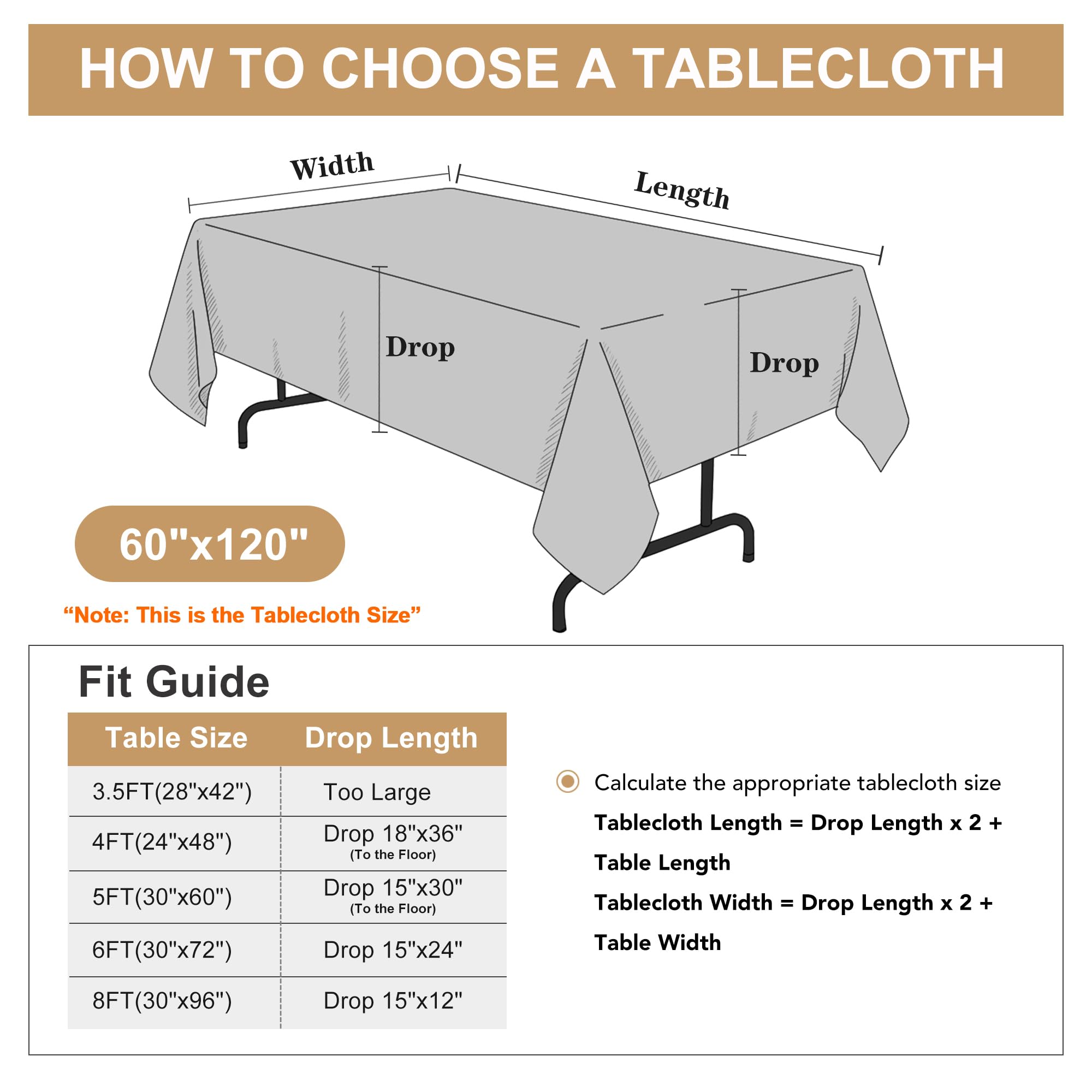 sancua Rectangle Tablecloths for 4ft Tables, 6 Pack - 60x84 Inch - Beige Washable Fabric Cloth Table Cloth for Wedding, Party, Birthday, Banquet, Reusable Polyester Table Covers