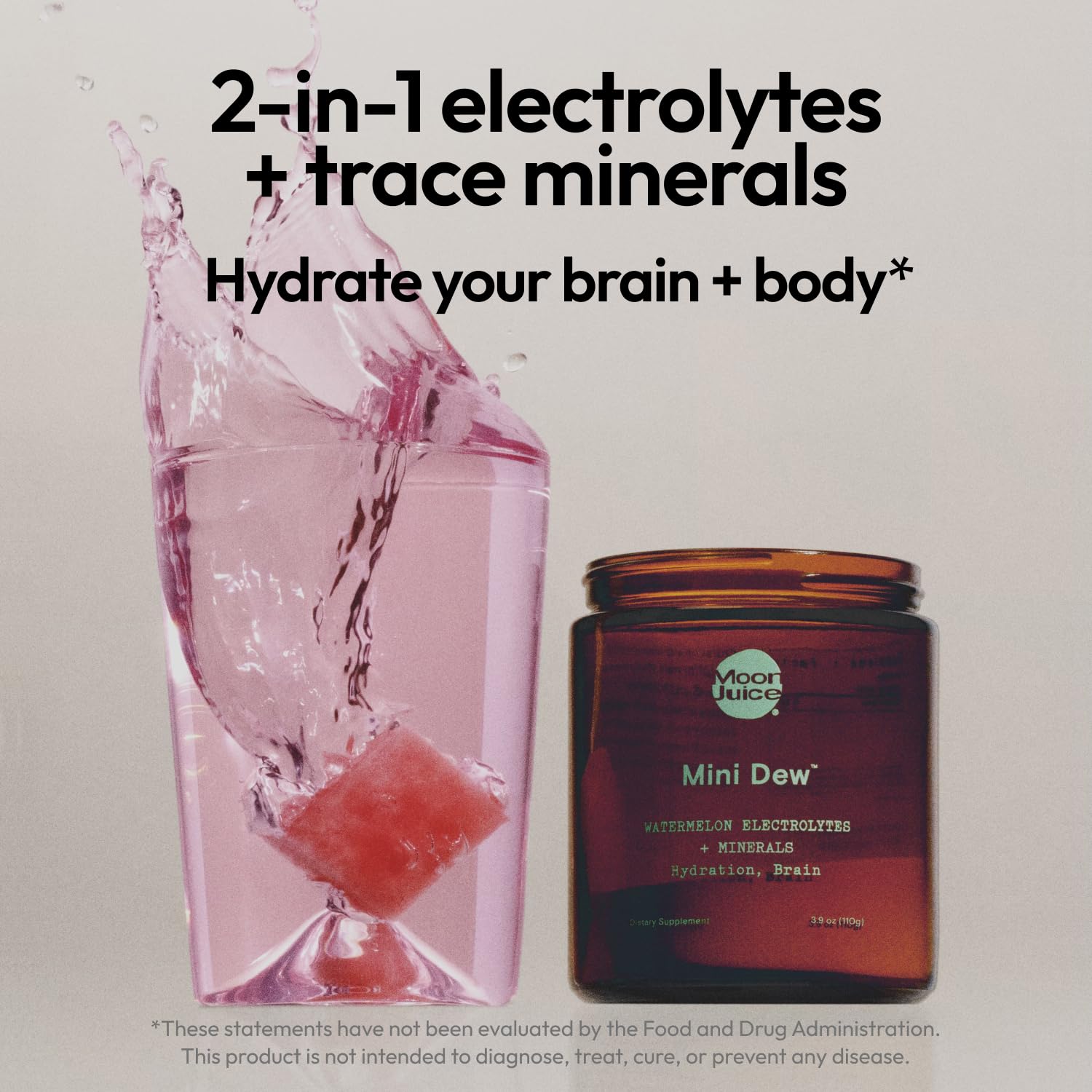 Moon Juice Mini Dew Electrolytes Powder - Sugar Free Minerals & Electrolyte Hydration Powder for Instant Hydration & Brain Support - Magnesium, Calcium, Potassium, Pink Salt, Pomelo, 30 Servings