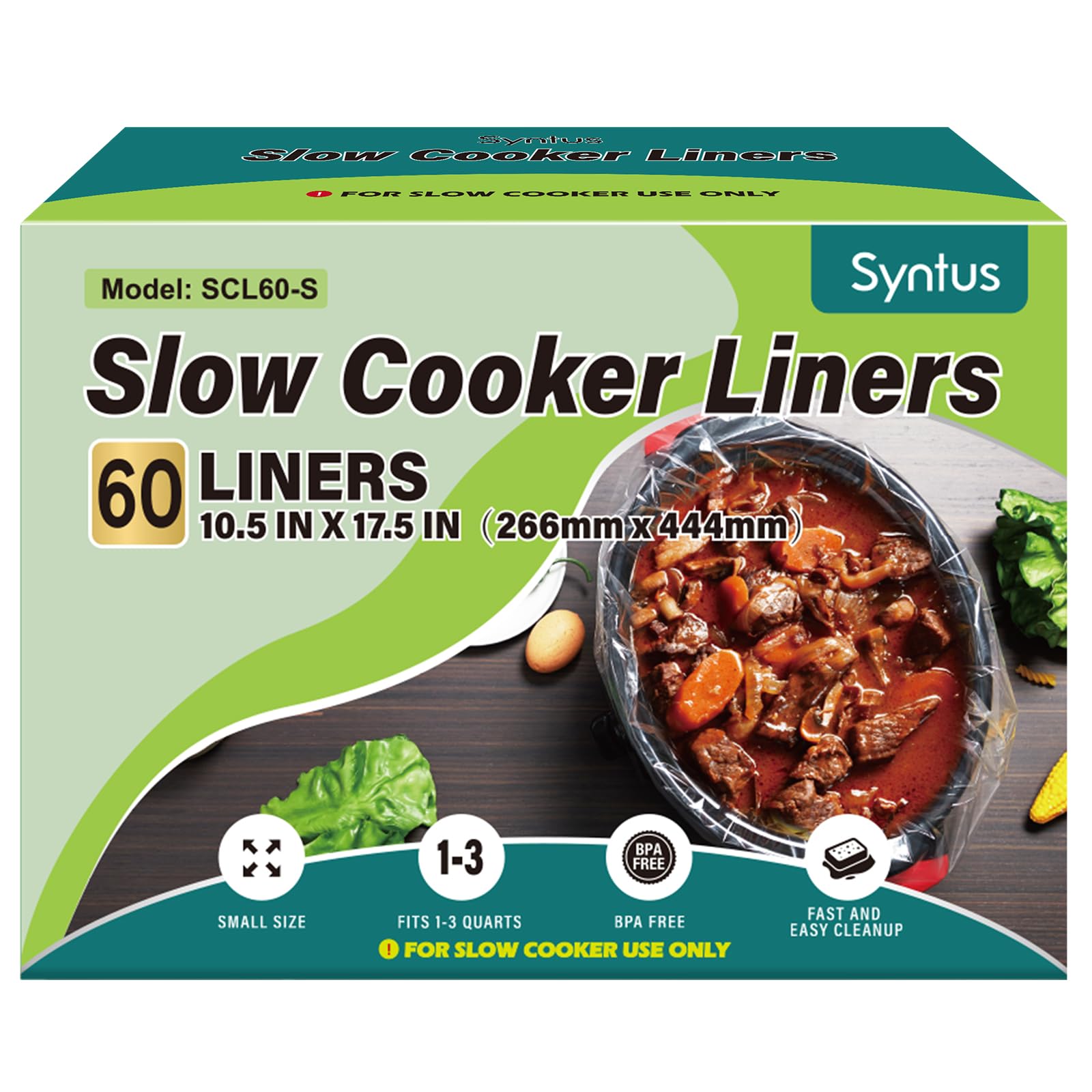 Syntus Slow Cooker Liners, 10 Count Cooking Bags Small Size Disposable Pot Liners Plastic Bags, Fit 1QT to 3QT for Slow Cooker Cooking Trays, 10.5"x 17.5", 10 Liners