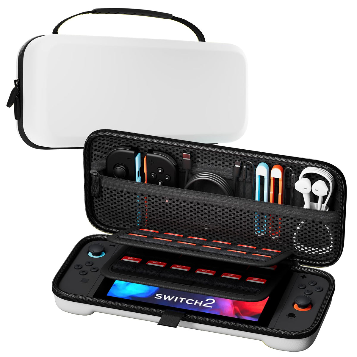 ProCase Carrying Case for Nintendo Switch 2 (2025) with 24 Game Card Slots, Hard Portable Travel Case Storage Bag Protective Pouch for 2025 Nintendo Switch 2 Console AC Adapter & Accessories -Black,L