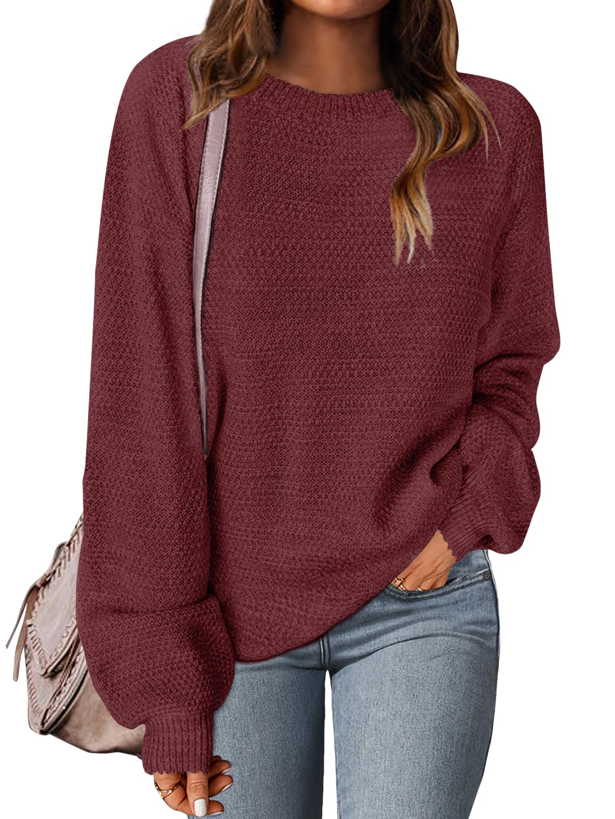 MEROKEETY Sweaters for Women Fall Winter 2026 Oversized Pullover Spring Crew Neck Long Sleeve Heathered Knit Tops