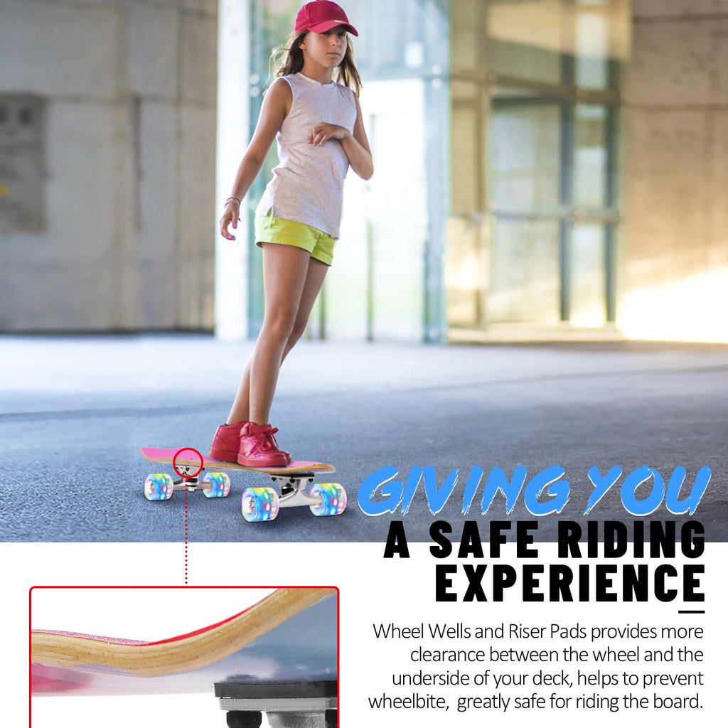 BELEEV Cruiser Skateboards for Beginners, 27 x 8 inch Complete Skateboard for Kids Teens Adults, 7 Ply Canadian Maple Double Kick Deck Concave Skateboard with Skate T-Tool