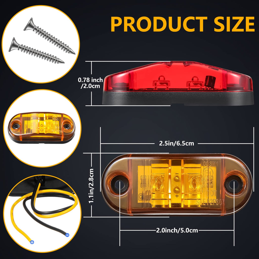 Tallew 10 Pcs 2.5 Inch LED Trailer Lights 2 Diode Waterproof LED Trailer Side Marker Oval Signal Running Lights for Truck Boat Rv(Amber)