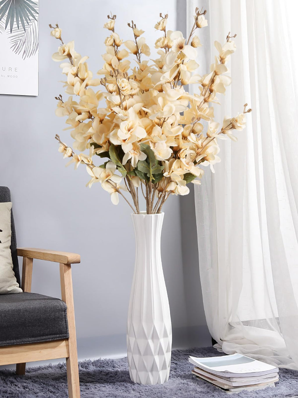 6PCS Blue Delphinium Artificial Flower Lifelike Silk Larkspur Flowers Plant 35.43" Long Stem Blossoms Fake Flowers for Tall Vase Floral Arrangements Home Table Wedding Decor(Blue)