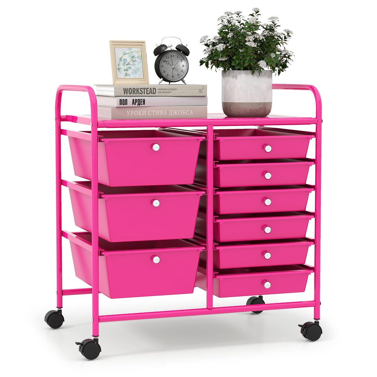 LDAILY 9 Drawer Rolling Storage Cart, Rolling Cart with Drawers for Classroom, Art Supply Craft Organizer on Wheel with Metal Frame & Handles for Home Office School