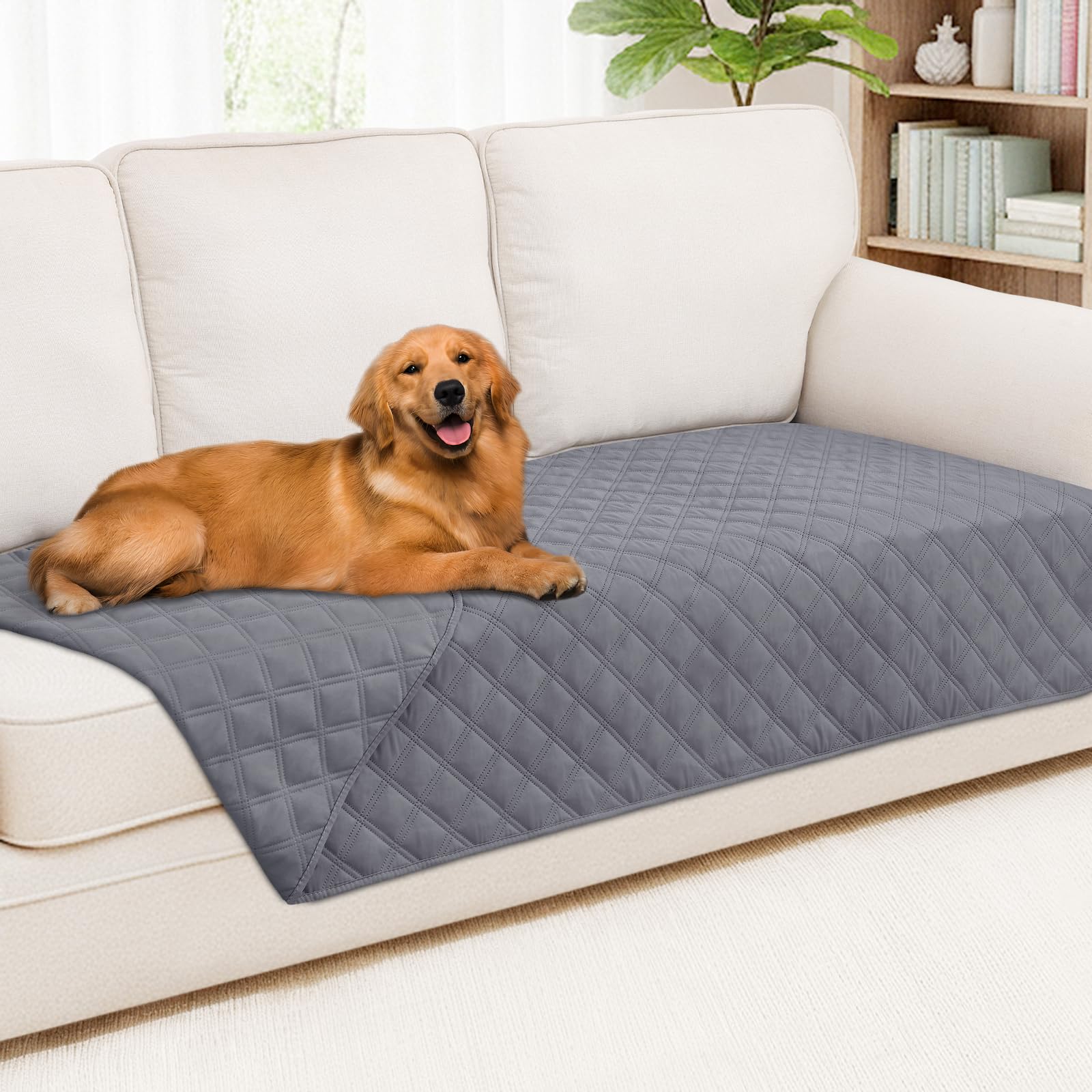 Smiry Waterproof Dog Bed Cover Pet Blanket, Soft Washable Dog Blanket for Furniture Bed Couch Sofa Reversible, Checkered (30"x53", Beige/Beige)