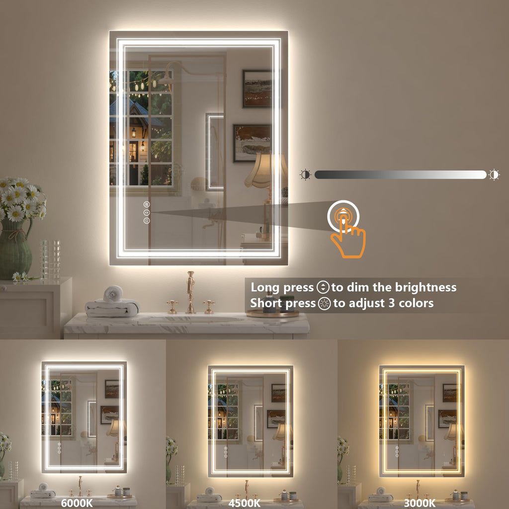 20x28 LED Bathroom Mirror, Vanity Mirror with Lights, Backlit and Front lit Mirror for Wall, Dimmable, Anti-Fog, Shatterpoof, Memory (Horizontal/Vertical)