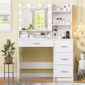 Vanity Desk with Lighted Mirror, Black Vanity with 4 Drawers,Makeup Vanity with Storage Shelves and Power Outlet,10 Lights with 3 Color Modes Brightness Adjustable for Girls’ Bedroom (Black)