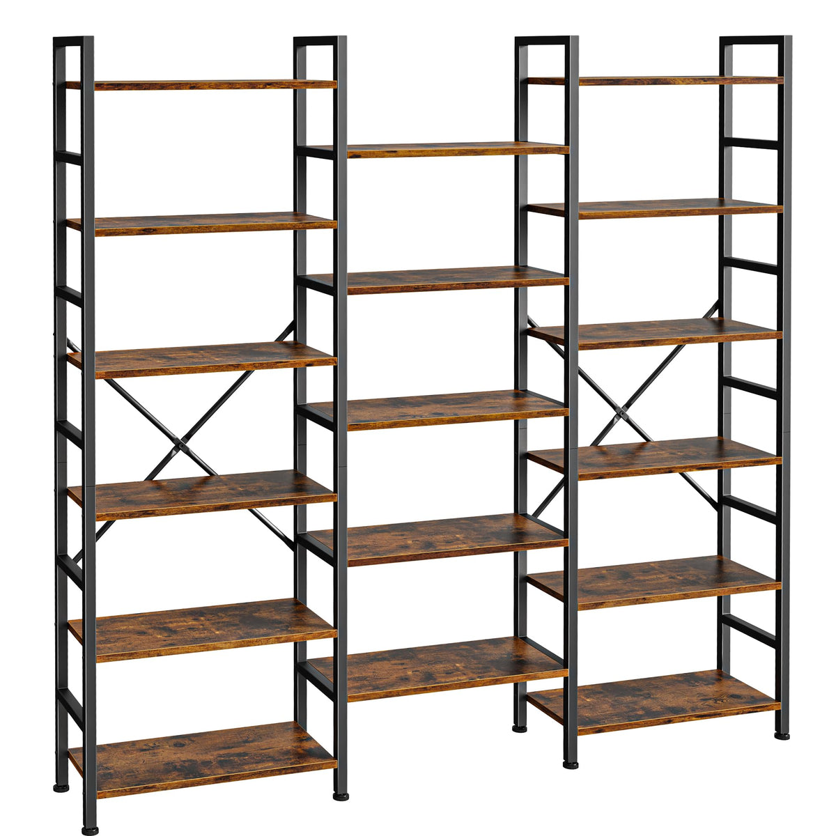 SUPERJARE Triple Bookshelf, Bookcase with 11 Open Display Shelves, Wide Book Shelf Book Case for Home & Office, 4 Tier, Black