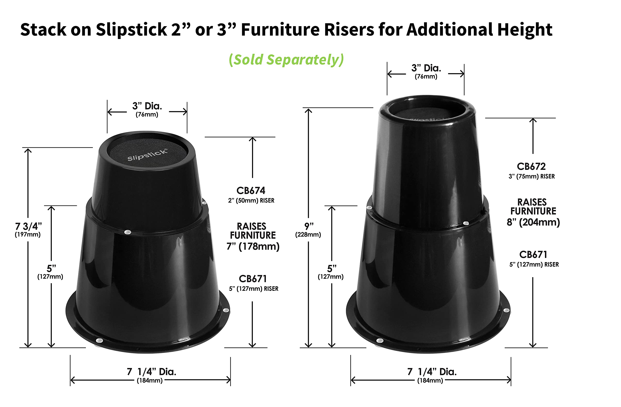 Slipstick CB674 Premium 2 Inch Furniture Risers/Bed Raisers with Steel Reinforced Top (4 Pack) Adds 2" Height, Supports 2,640 Pounds, Stackable with CB671