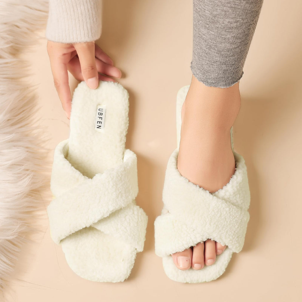 UBFEN Womens Mens Slippers Memory Foam Comfort Fuzzy Plush Lining Slip On House Shoes