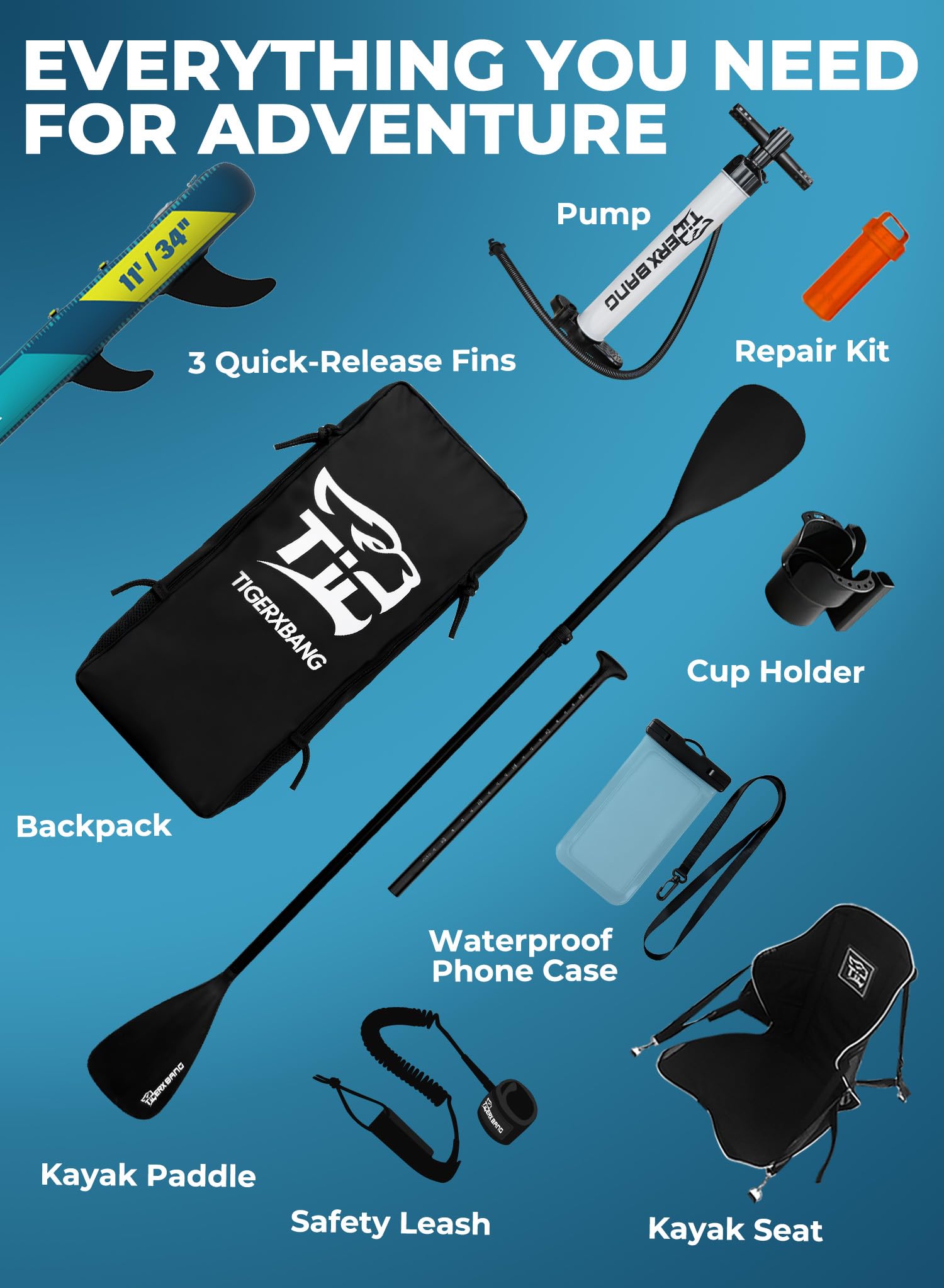 TIGERXBANG 11'6"/11'/10' Inflatable Paddle Board with Complete Accessories, Versatile Premium Paddle Boards for Adults/Youth, Stand Up Paddle Board Polar/Wave/Sunny Wave Collection