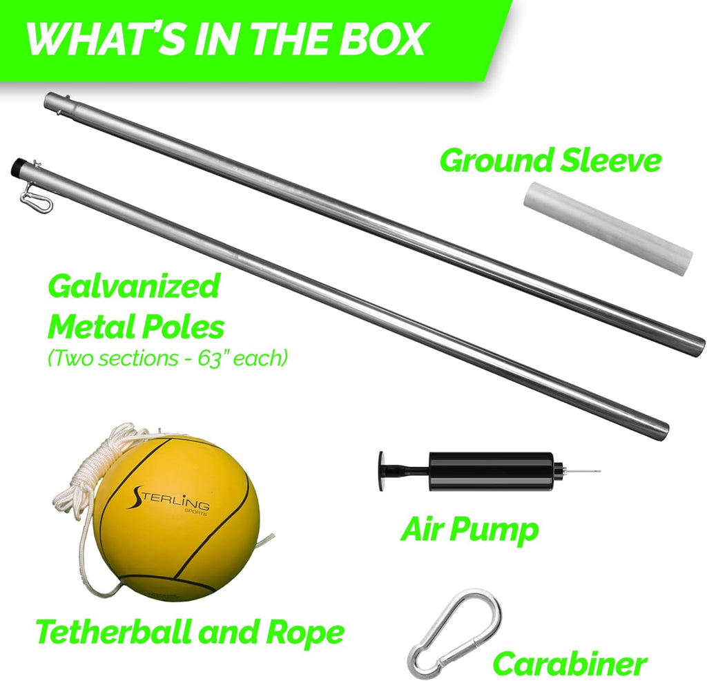 STERLING Sports Premium Tetherball Set Heavy Duty Tether Ball, Rope and Pole Set, 10-1/2' Tall for Outdoor Backyard